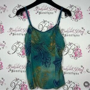 Donna tank top paisley cinched blue green y2k tank boho fairy vibes. 💎 y2k boho